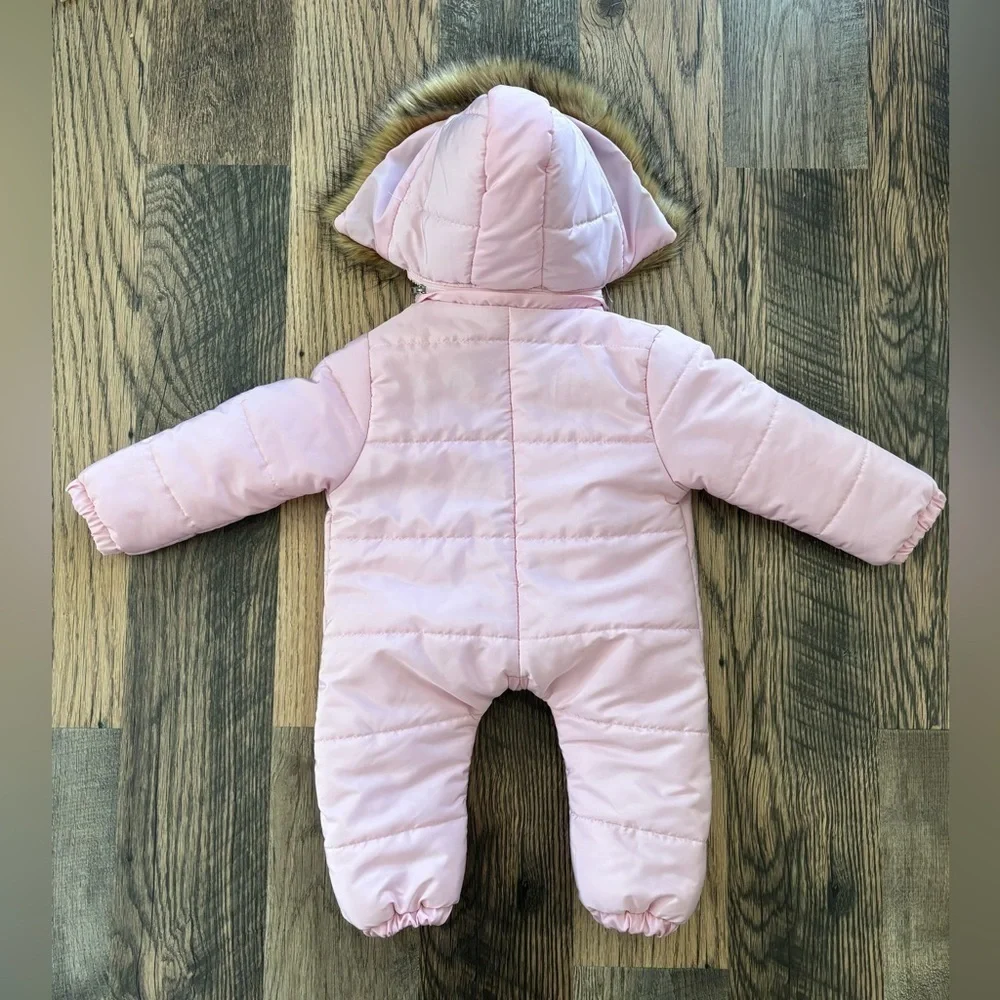 NWOT Pink Puffer Snow Suit‎ Hooded Full Zip Size 12 months pink